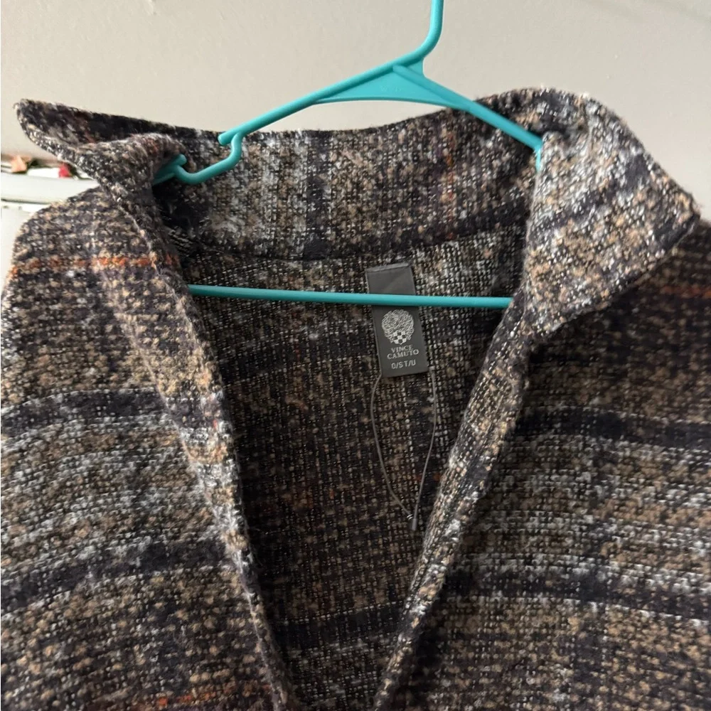 NWOT Vince Camuto Plaid Tweed Open Front Cape Womens One Size Beige Brown - Picture 6 of 7